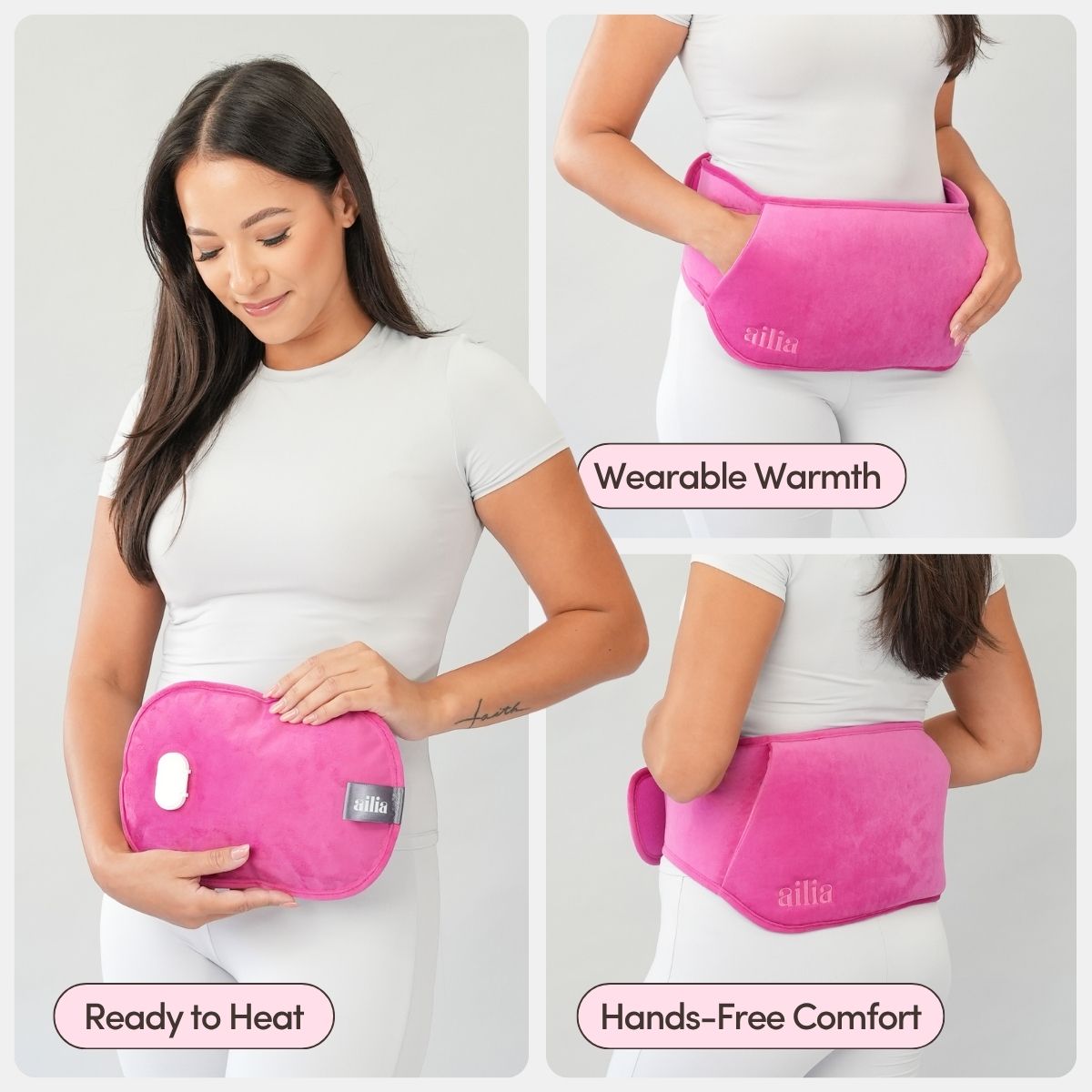 Ailia Electric Hot Water Bottle + Body Strap (Pink)