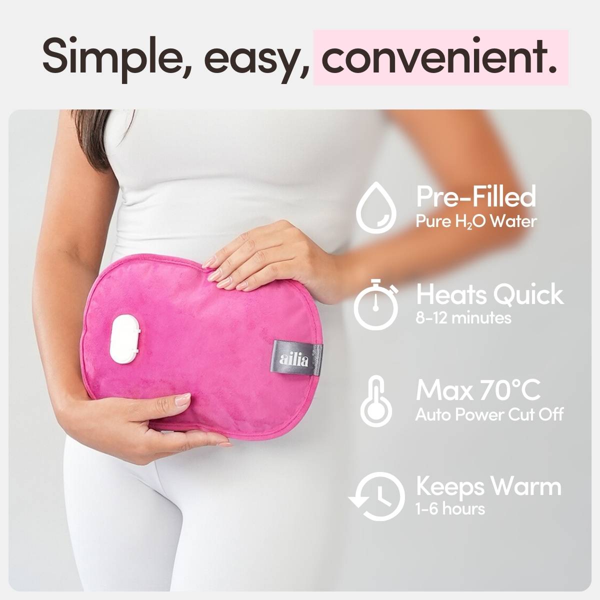 Ailia Electric Hot Water Bottle + Body Strap (Pink)